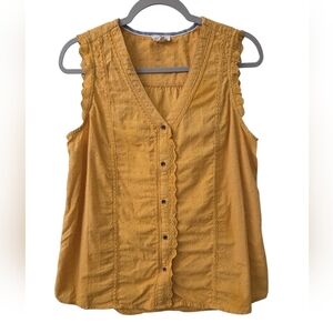 Mason & Belle Mustard Yellow Sleeveless Blouse Lace Trim Large Y2K